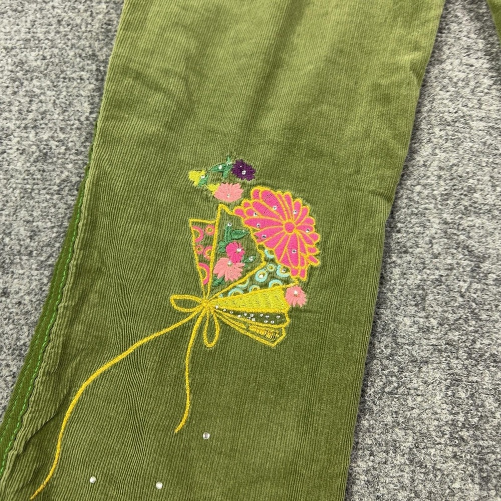 Miss Me Pants Womens L Green Corduroy Y2K Floral Embroidered Rhinestone Belted - Picture 15 of 16